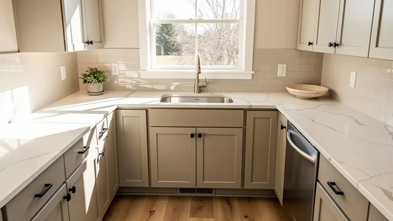 New quartz countertop installation in a kitchen in Ames, IA